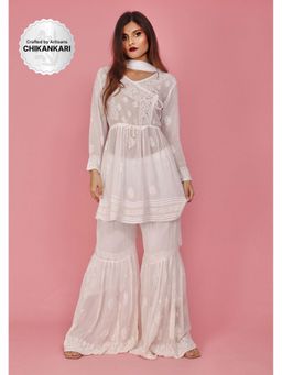 Label Aishwaryrika - LABEL AISHWARYRIKAa Opal Chikankari Kurta-Gharara (Set of 3)