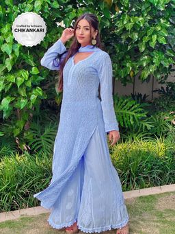 Label Aishwaryrika - French Blue Chikankari & Mukaish Kurta