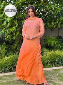 Label Aishwaryrika - Peach Paradise Ombre Chikankari And Mukaish Kurta