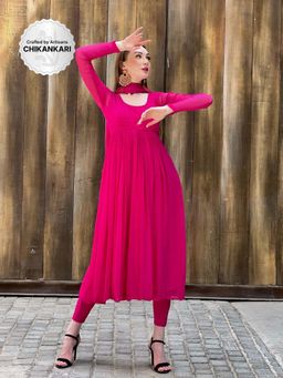 Label Aishwaryrika - Cleopatra Pink Chikankari Anarkali Kurta