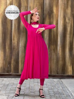 Label Aishwaryrika - Cleopatra Pink Chikankari Anarkali (Set of 3)