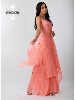 Label Aishwaryrika - Peach Rose Strappy Chikankari Kurta