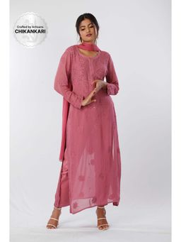 Label Aishwaryrika - Dragonfruit Chikankari Kurta (Set of 3)