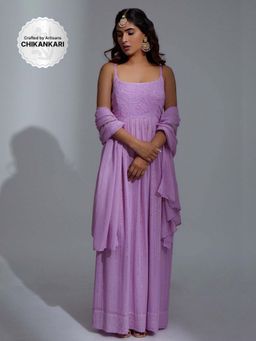 Label Aishwaryrika - Eclipse Lilac Anarkali Chikankari & Mukaish Kurta (Set of 3)