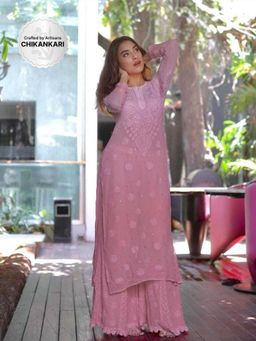 Label Aishwaryrika - Mauve Mist Chikankari Kurta