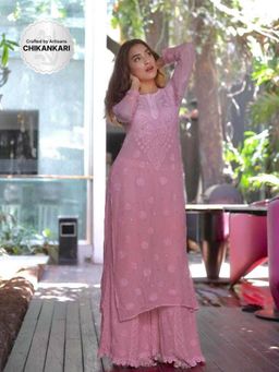 Label Aishwaryrika - Mauve Mist Chikankari Kurta (Set of 3)