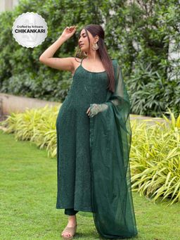 Label Aishwaryrika - Vintage Pine Chikankari Strappy Kurta