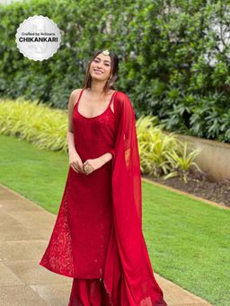 Label Aishwaryrika - Blood Red Chikankari Kurta