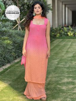 Label Aishwaryrika - Apricot Chikankari Ombre Kurta