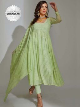 Label Aishwaryrika - Vienna Gold Chikankari & Mukaish Anarkali Kurta