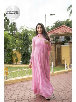 Label Aishwaryrika - Spanish Rose Anarkali Chikankari Kurta (Set of 3)