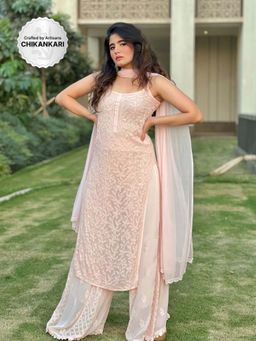 Label Aishwaryrika - Beige Dahlia Chikankari Kurta