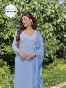Label Aishwaryrika - Sapphire Blue Chikankari Kurta