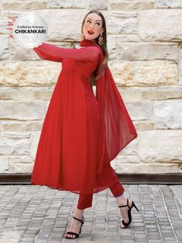 Label Aishwaryrika - Calypso Red Chikankari Anarkali Kurta