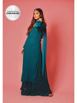 Label Aishwaryrika - Dreamy Teal Chikankari Kurta (Set of 3)
