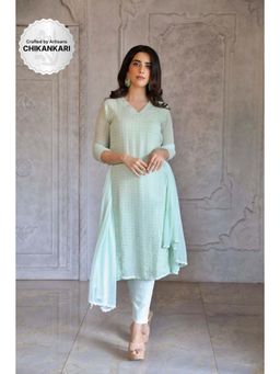Label Aishwaryrika - Sage Tea Chikankari & Mukaish A Line Kurta (Set of 3)