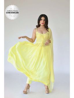 Label Aishwaryrika - Sugar Cookie Anarkali Chikankari Kurta (Set of 3)