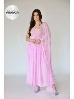 Label Aishwaryrika - Fuchsia Moon Anarkali Chikankari Kurta (Set of 3)