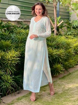 Label Aishwaryrika - Aria Blue Full Sleeves Chikankari Kurta