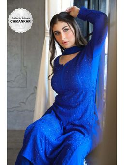 Label Aishwaryrika - Bazaar Blue Full Sleeves Chikankari Kurta