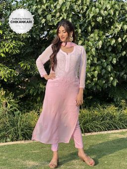 Label Aishwaryrika - Pressed Pink Chikankari & Mukaish Kurta