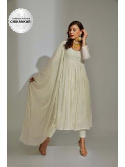 Label Aishwaryrika - Beige Gold Chikankari & Mukaish Anarkali Kurta