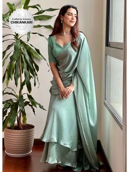 Label Aishwaryrika - Elsa Chikankari Satin Lehenga Saree (Set of 3)