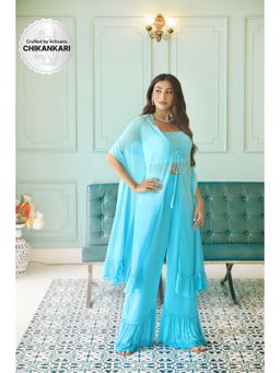 Label Aishwaryrika - Angela Chikankari Niagara Blue Co-Ord (Set of 3)