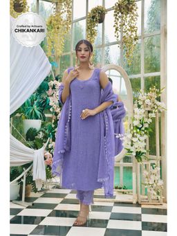 Label Aishwaryrika - Elderflower Chikankari Sleeveless Kurta (Set of 3)