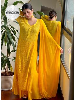 Label Aishwaryrika - Firefly Ombre Chikankari and Mukaish Ringwork Kurta (Set of 3)