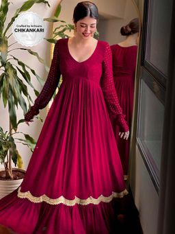 Label Aishwaryrika - Milano Maroon Chikankari Anarkali Gown