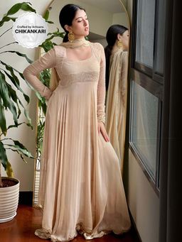 Label Aishwaryrika - Caramel Dolce Chikankari Mastani Anarkali Kurta (Set of 3)