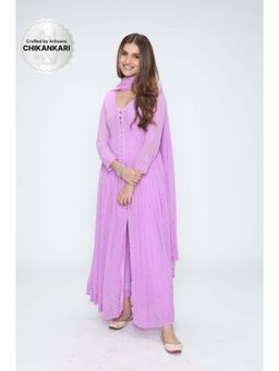 Label Aishwaryrika - Purple Lily Chikankari Anarkali Kurta (Set of 3)