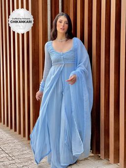 Label Aishwaryrika - Carla Chikankari Anarkali & Pant with Dupatta (Set of 3)