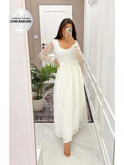 Label Aishwaryrika - Pearl White Chikankari Anarkali Kurta