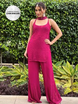 Label Aishwaryrika - Blood Wine Chikankari Kurti