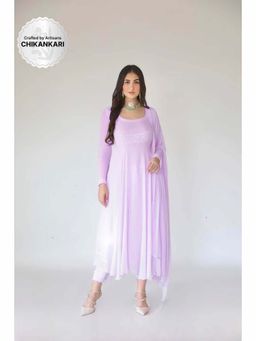 Label Aishwaryrika - Lavender Dolce Chikankari Anarkali Kurta with Pant and Dupatta (Set of 3)