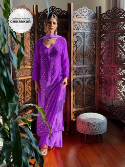 Label Aishwaryrika - Iris Purple Chikankari And Mukaish Ring Work Kurta