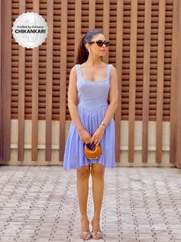 Label Aishwaryrika - Elysian Sorbet Hand-Embroidered Chikankari Corset Style Dress