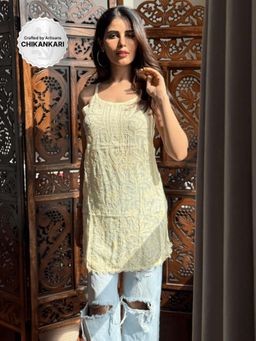 Label Aishwaryrika - Yellow Lemon Cheesecake Summer Sorbet Chikankari Short Kurti