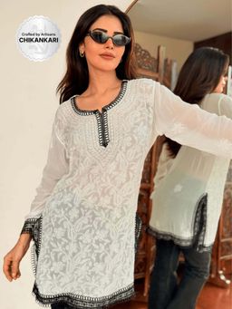 Label Aishwaryrika - White Vanilla Eclipse Chikankari Short Kurti