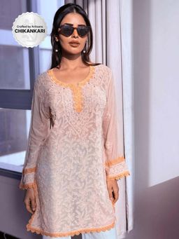 Label Aishwaryrika - Pink Rosy Dusk Chikankari Short Kurti