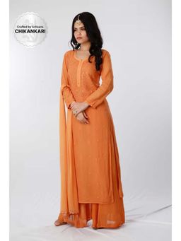 Label Aishwaryrika - Orange Tequila Sunrise Chikankari Kurta