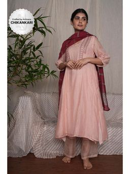 PANTS AND PAJAMAS - Blush Pink Chikan Embroidered Kurta (Set of 3)