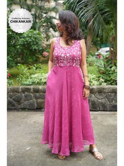 PANTS AND PAJAMAS - Berry Chikan Chanderi Mull Dress