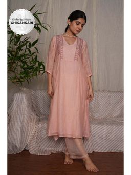 PANTS AND PAJAMAS - Blushpink Chikan Chanderi Mull Kurta