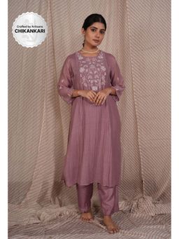 PANTS AND PAJAMAS - Lilac Chikan Chanderi Mul Kurta