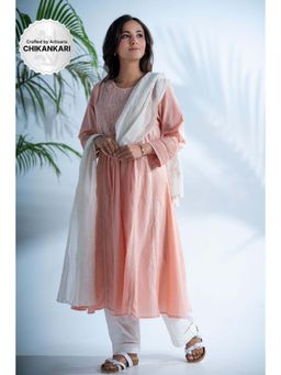 PANTS AND PAJAMAS - Rozovo Blush Pink Chikankari in Cotton and Chanderi Dupatta (Set of 3)
