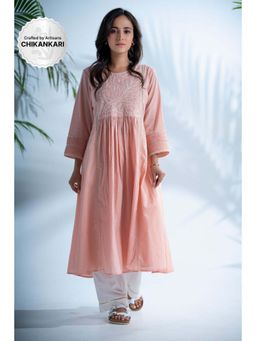 PANTS AND PAJAMAS - Rozovo Blush Pink Chikan Cotton Kurta