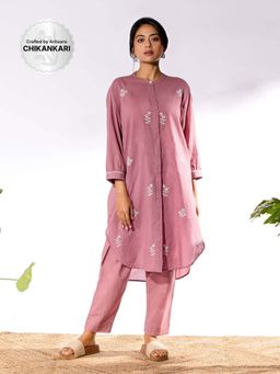 PANTS AND PAJAMAS - Lilac Chikan Cotton Kurta